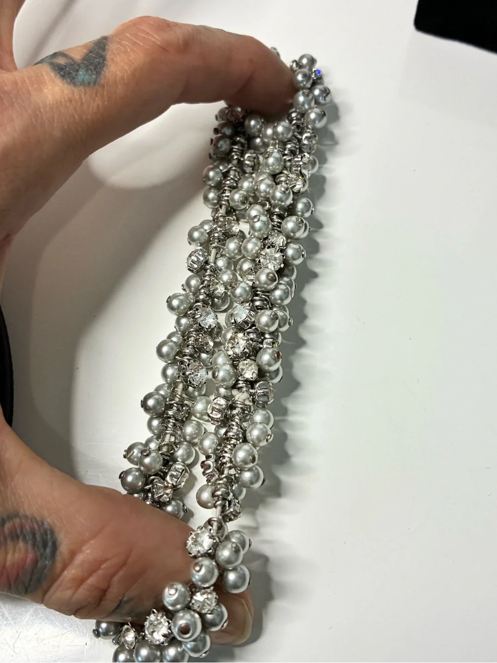 Silver Pearl & Crystal Stretch Bracelet with Stackable Bangle Set Lot of 5